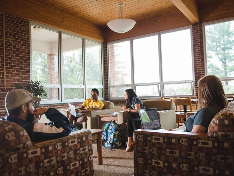 Students sitting in residence hall