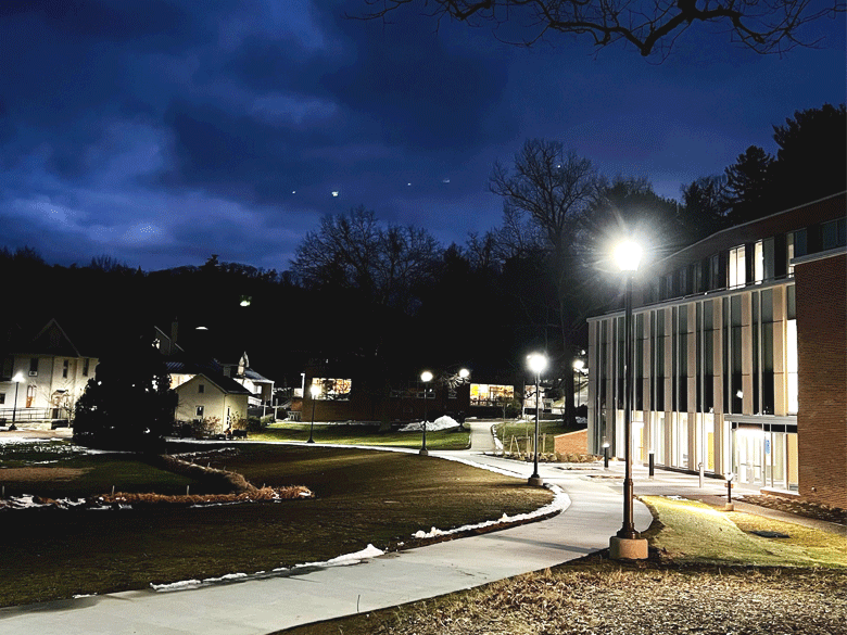 Evening photo of the Allied Health Building 